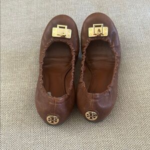Tory Burch Brown Leather Ballet Flats